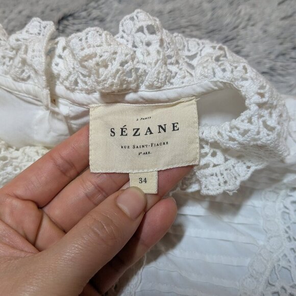 Sezane Laurianne Blouse White Long Sleeve Cotton Embroidered Top Size 34 US 2 - Picture 6 of 10